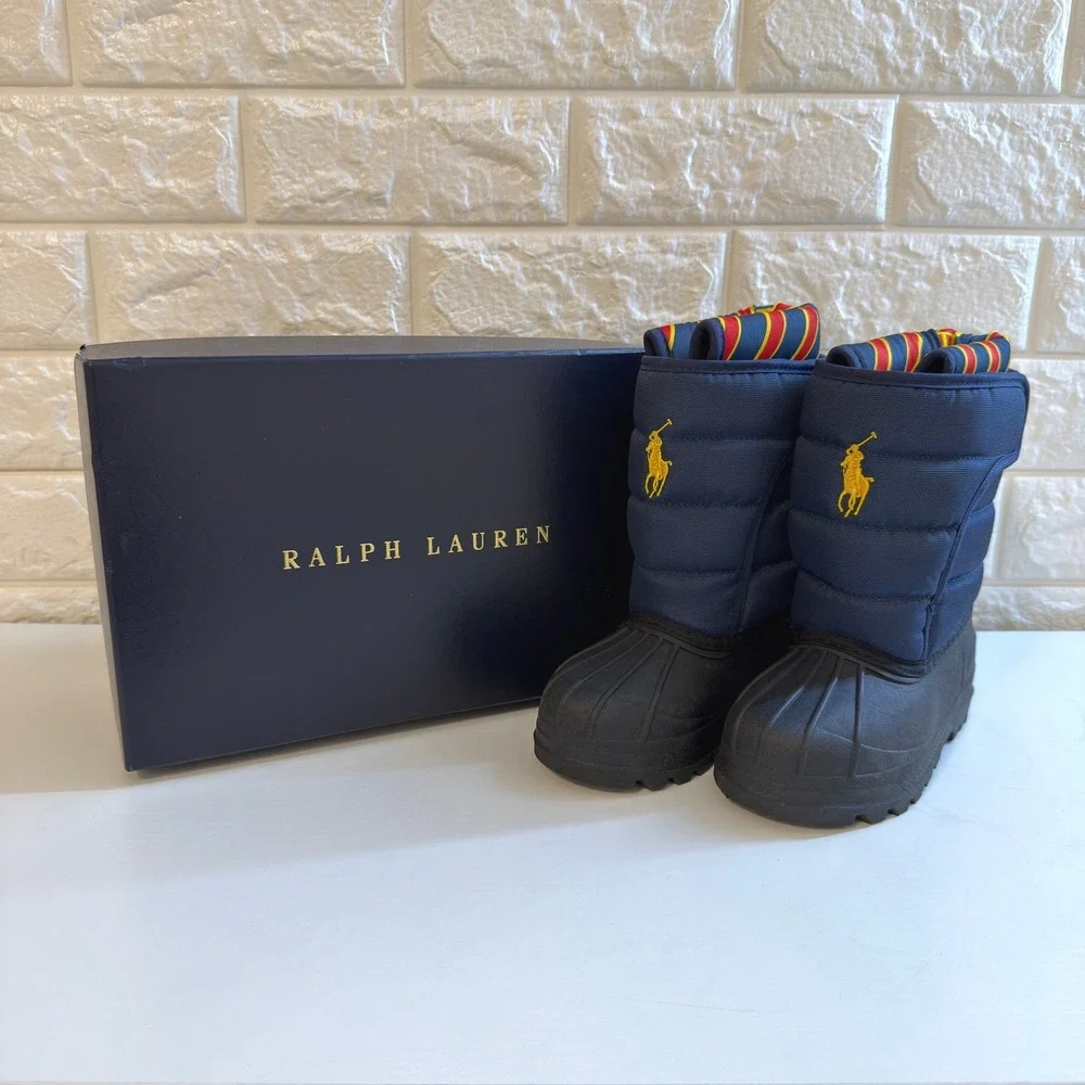 Polo Ralph Lauren Snow Boots Kids 9 Navy Blue Excellent Quilted Duck Boots